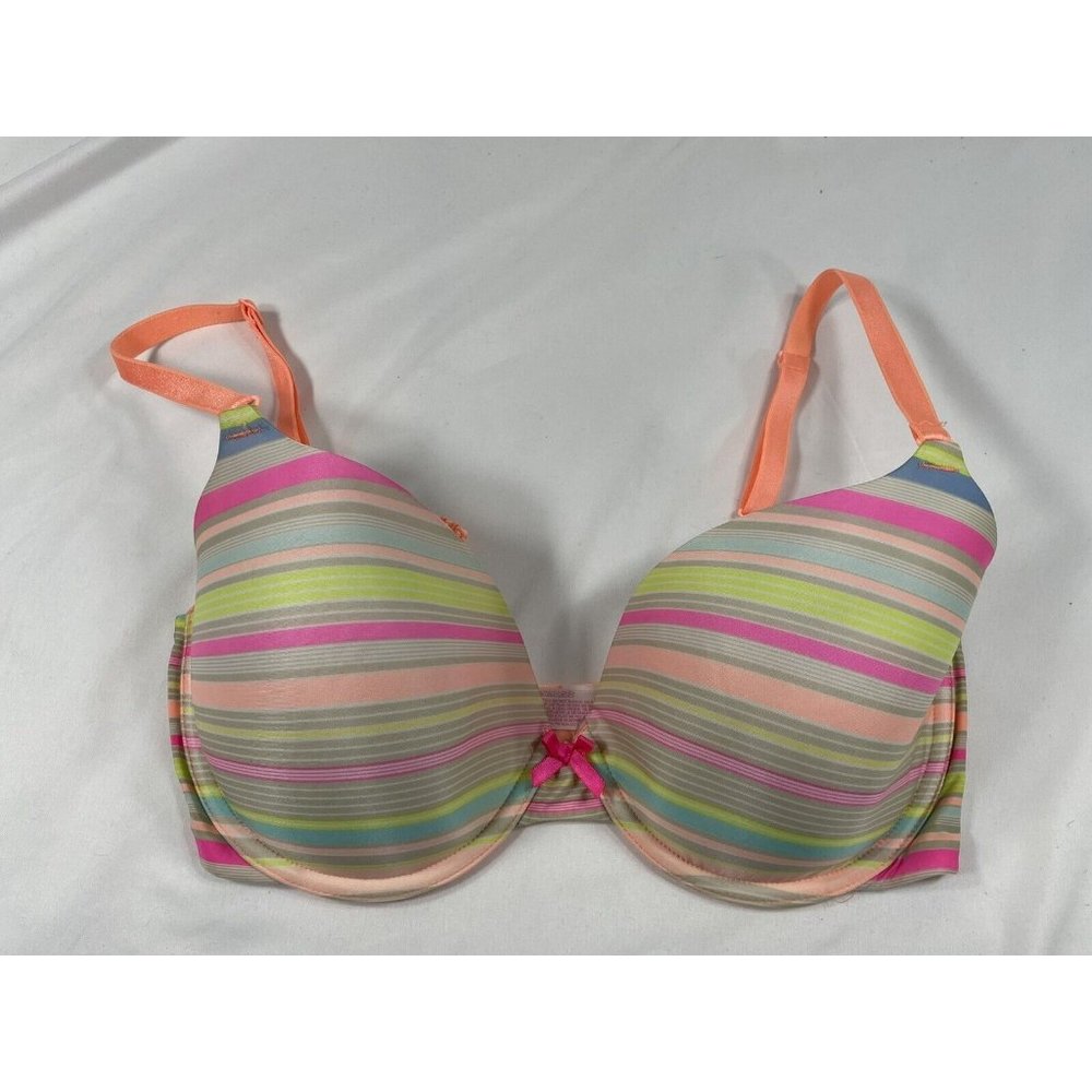 VICTORIA'S SECRET 34DD  Striped Multicolored Lined Demi Underwire Bra Multi Way